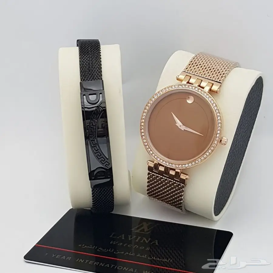 طقم رجالي ساعة وسوار حصيرة مع ضمان (image 2)