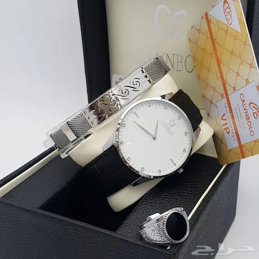 طقم ساعة كالفن رجالي حصير مع سوار بضمان