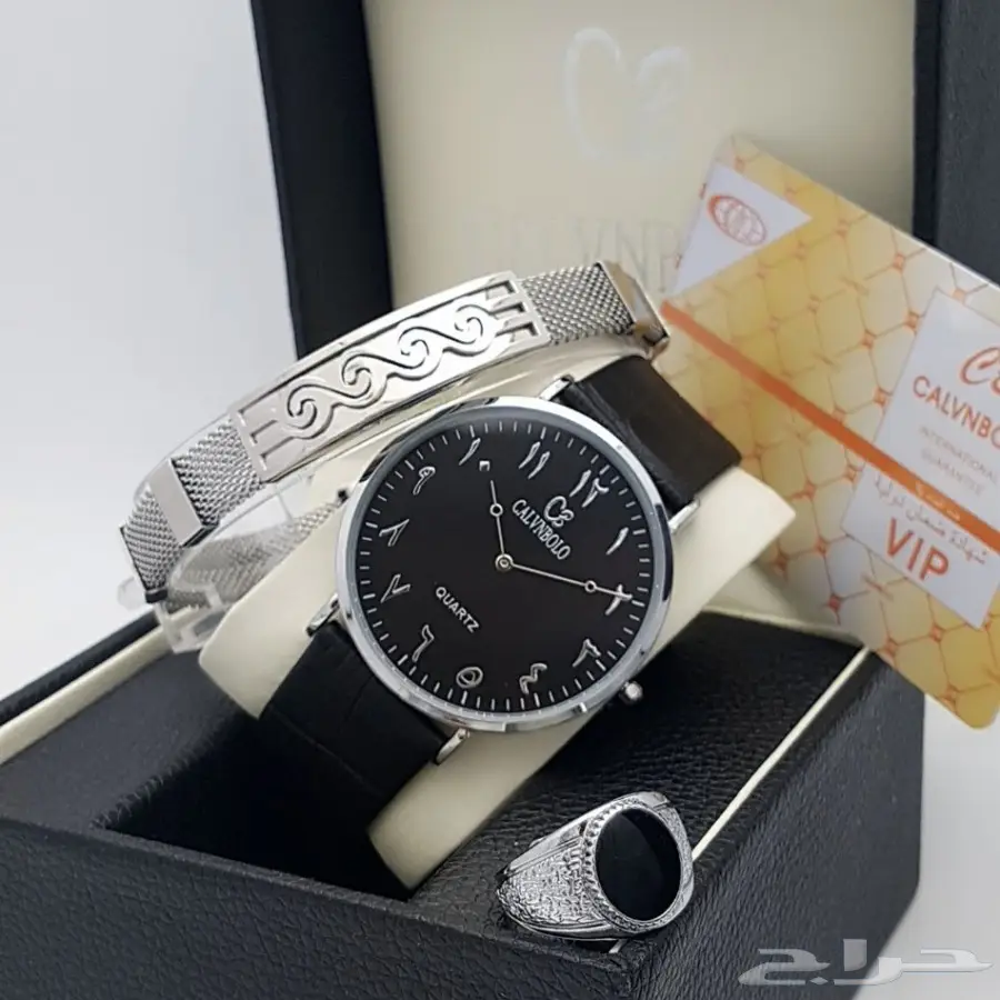 طقم ساعة كالفن رجالي حصير مع سوار بضمان (image 10)