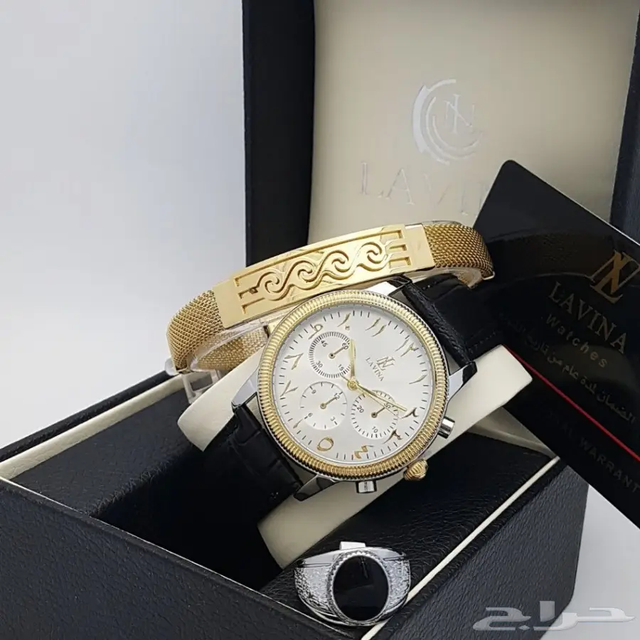  طقم ساعة كالفن رجالي حصير مع سوار بضمان (image 1)