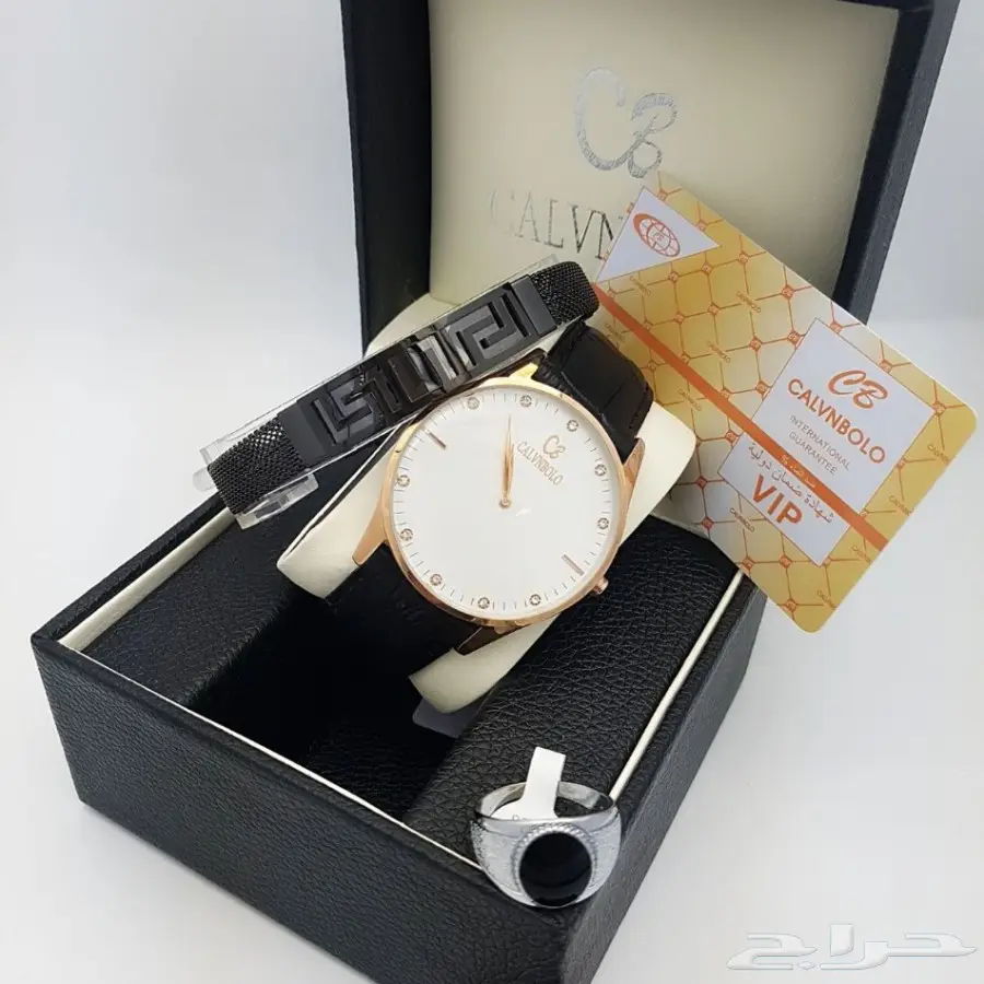  طقم ساعة كالفن رجالي حصير مع سوار بضمان (image 3)