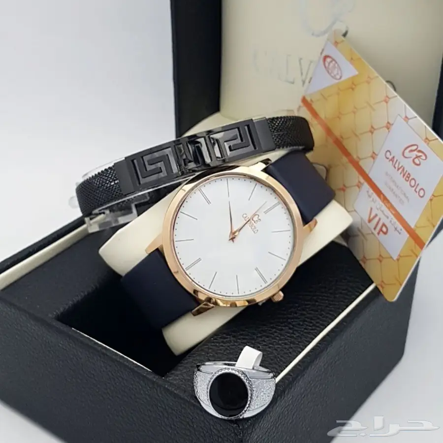  طقم ساعة كالفن رجالي حصير مع سوار بضمان (image 5)