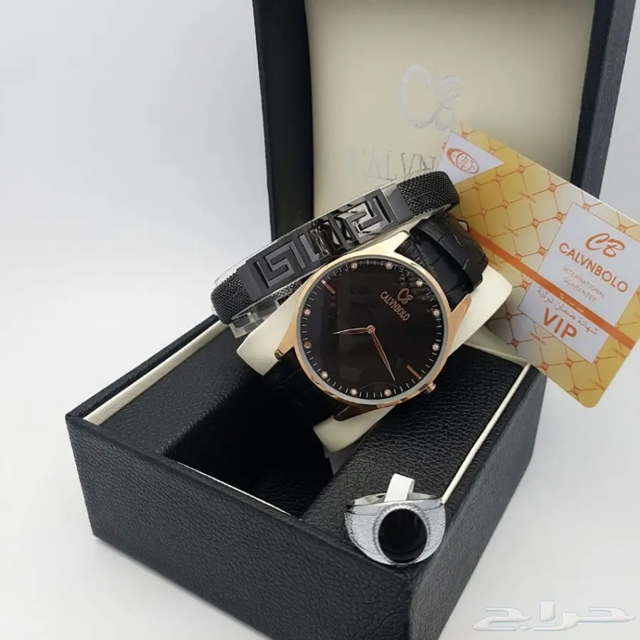  طقم ساعة كالفن رجالي حصير مع سوار بضمان (image 8)