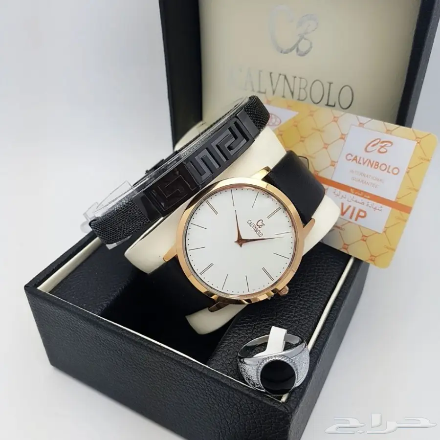  طقم ساعة كالفن رجالي حصير مع سوار بضمان (image 9)