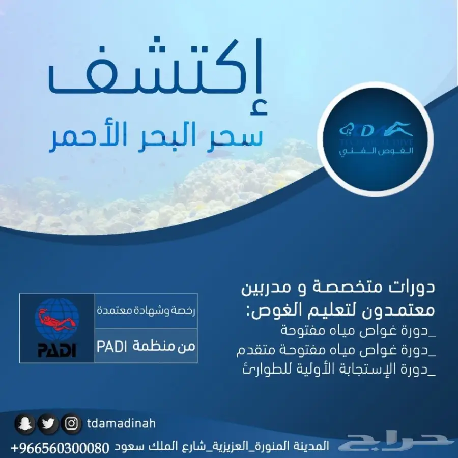 دورات غوص بالمدينة المنورة (مركز الغوص الفني)