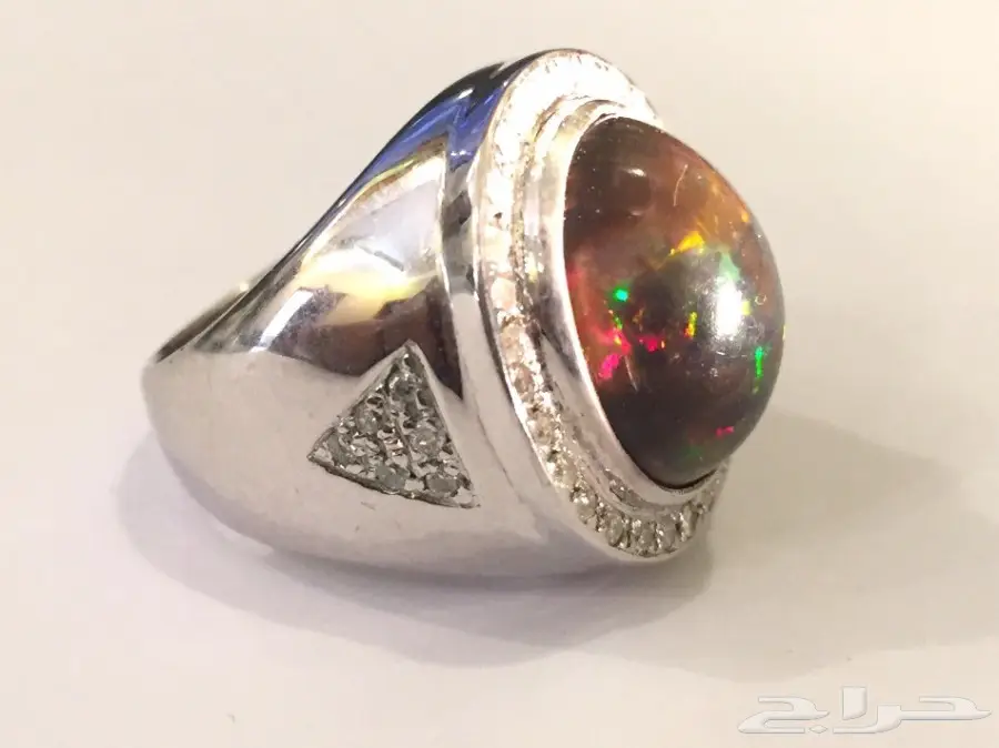 خاتم اوبال وفضة مرصع بالألماس - شهادة سوليتير أصلية (image 1)