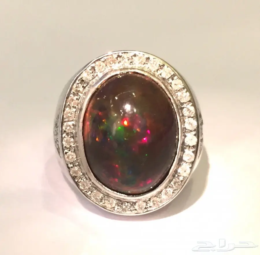 خاتم اوبال وفضة مرصع بالألماس - شهادة سوليتير أصلية (image 2)