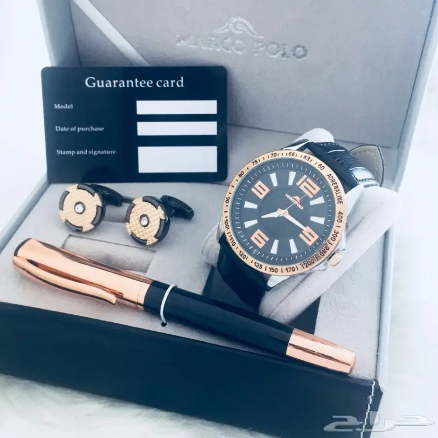 متوفر  أطقم رجالي جلد ساعه كبك قلم ماركة مار (image 13)