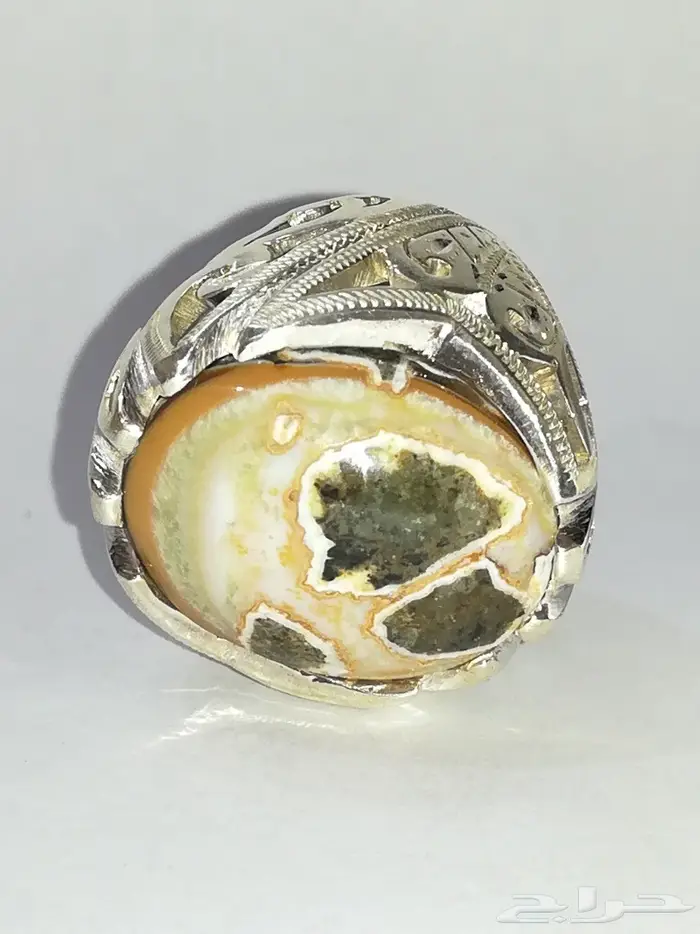 خاتم عقيق طبيعي جزع يماني جميل وملفت للانظار 3