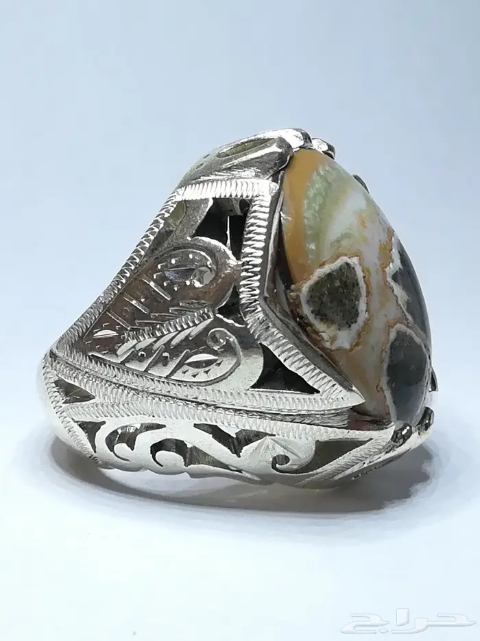 خاتم عقيق طبيعي جزع يماني جميل وملفت للانظار 7