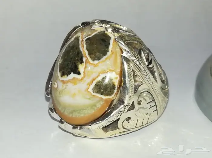 خاتم عقيق طبيعي جزع يماني جميل وملفت للانظار 10