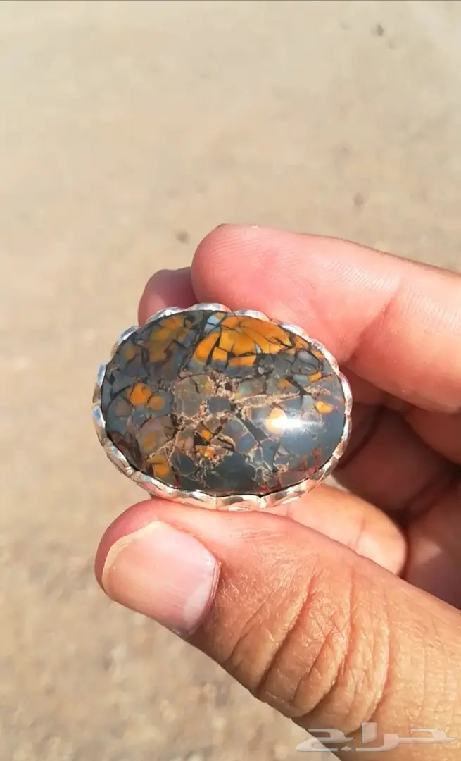 خاتم حجر يماني جزع راهي أنيق ونادر الألوان 11