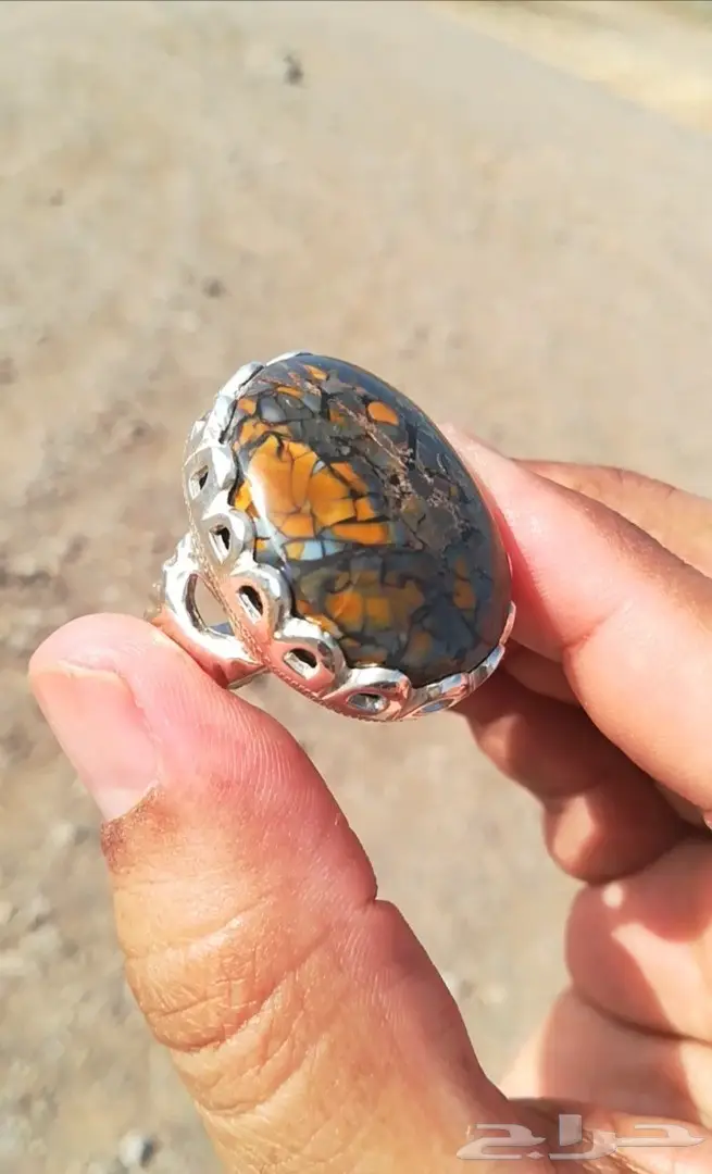 خاتم حجر يماني جزع راهي أنيق ونادر الألوان 13
