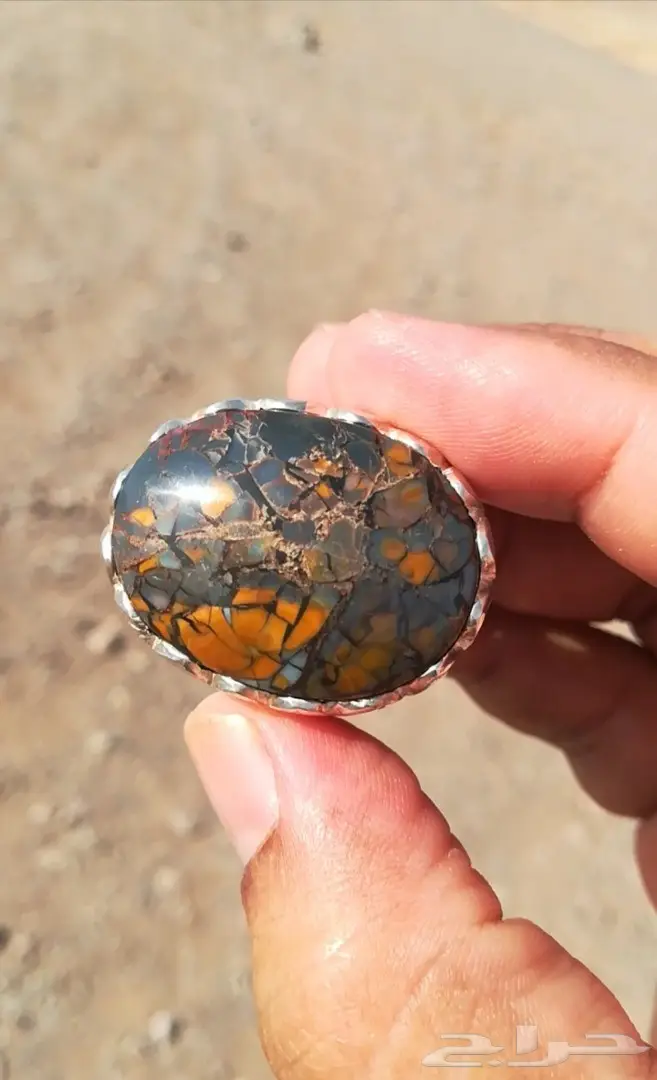 خاتم حجر يماني جزع راهي أنيق ونادر الألوان 3