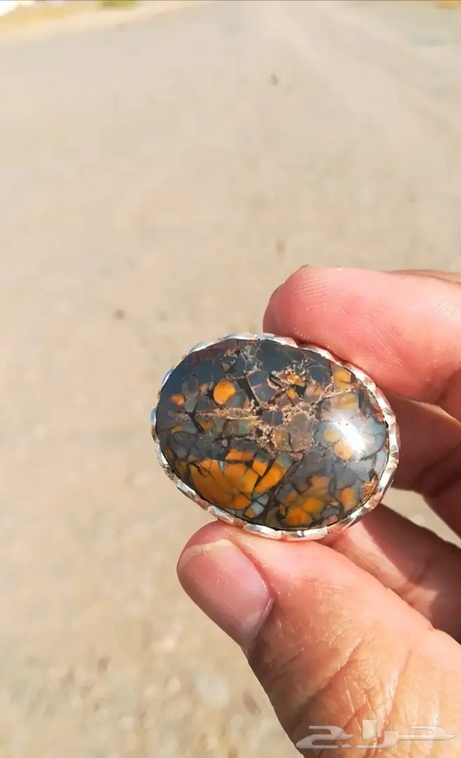 خاتم حجر يماني جزع راهي أنيق ونادر الألوان 8
