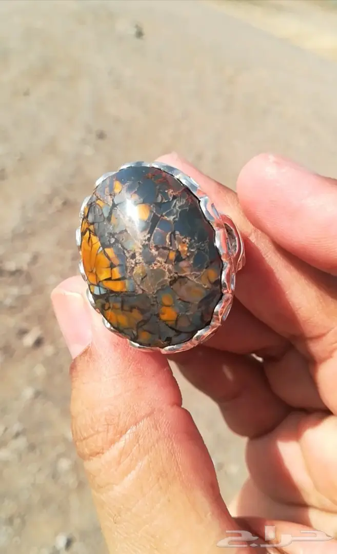 خاتم حجر يماني جزع راهي أنيق ونادر الألوان 5