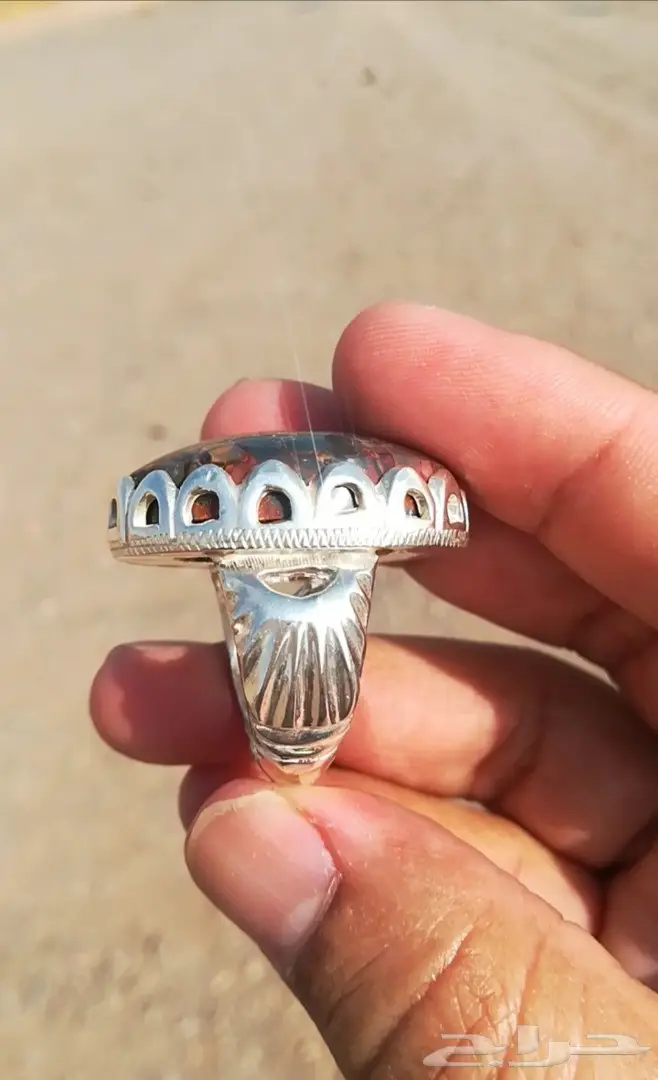 خاتم حجر يماني جزع راهي أنيق ونادر الألوان 1