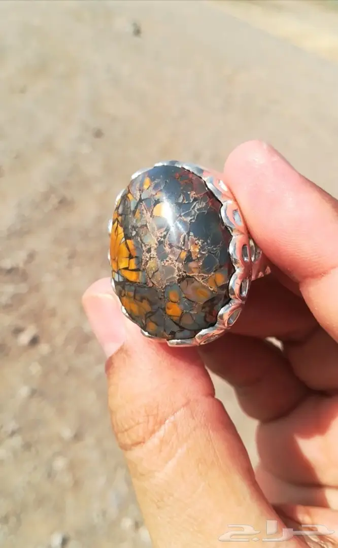 خاتم حجر يماني جزع راهي أنيق ونادر الألوان 7