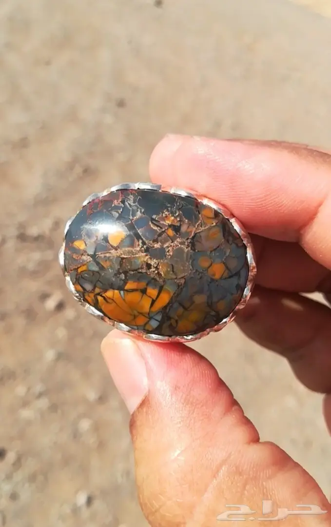 خاتم حجر يماني جزع راهي أنيق ونادر الألوان 12