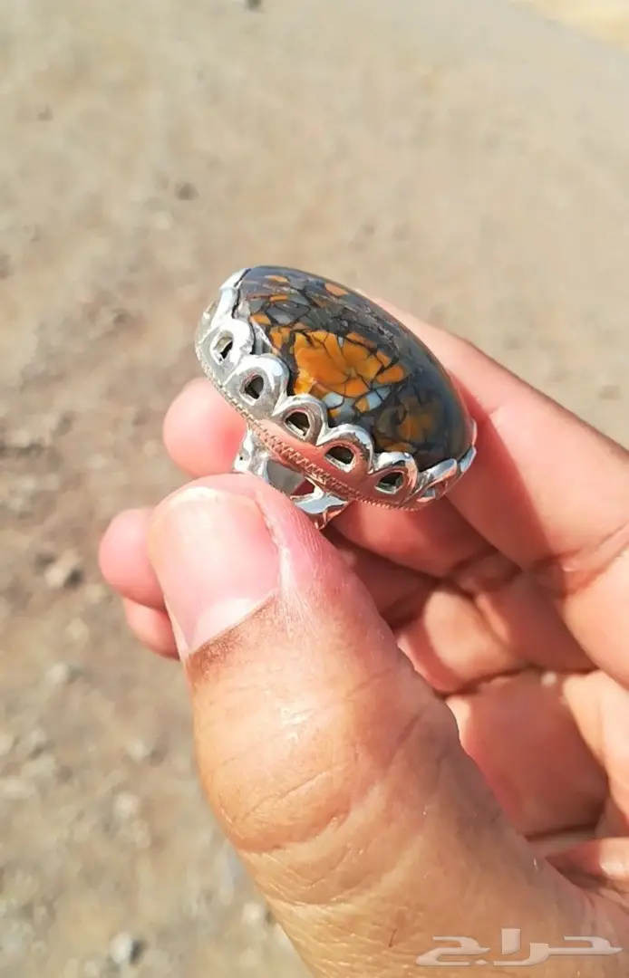 خاتم حجر يماني جزع راهي أنيق ونادر الألوان 6