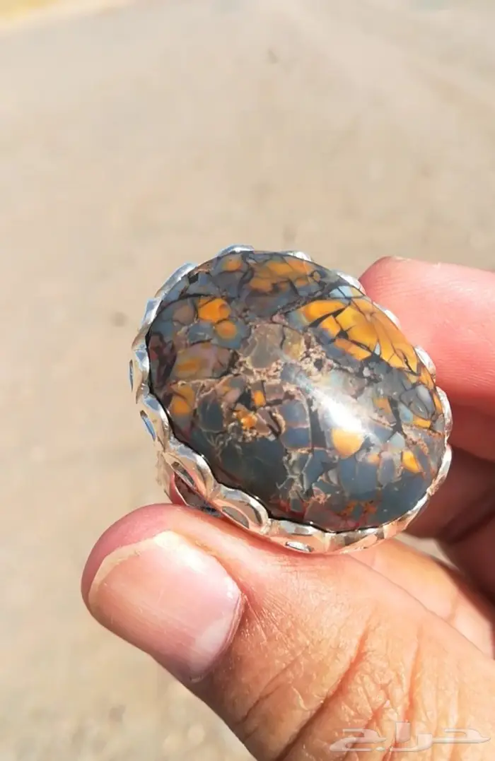 خاتم حجر يماني جزع راهي أنيق ونادر الألوان 0