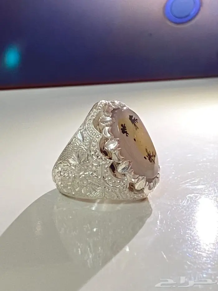 خاتم عقيق اليمن شجري طبيعي فضه برتاج 2