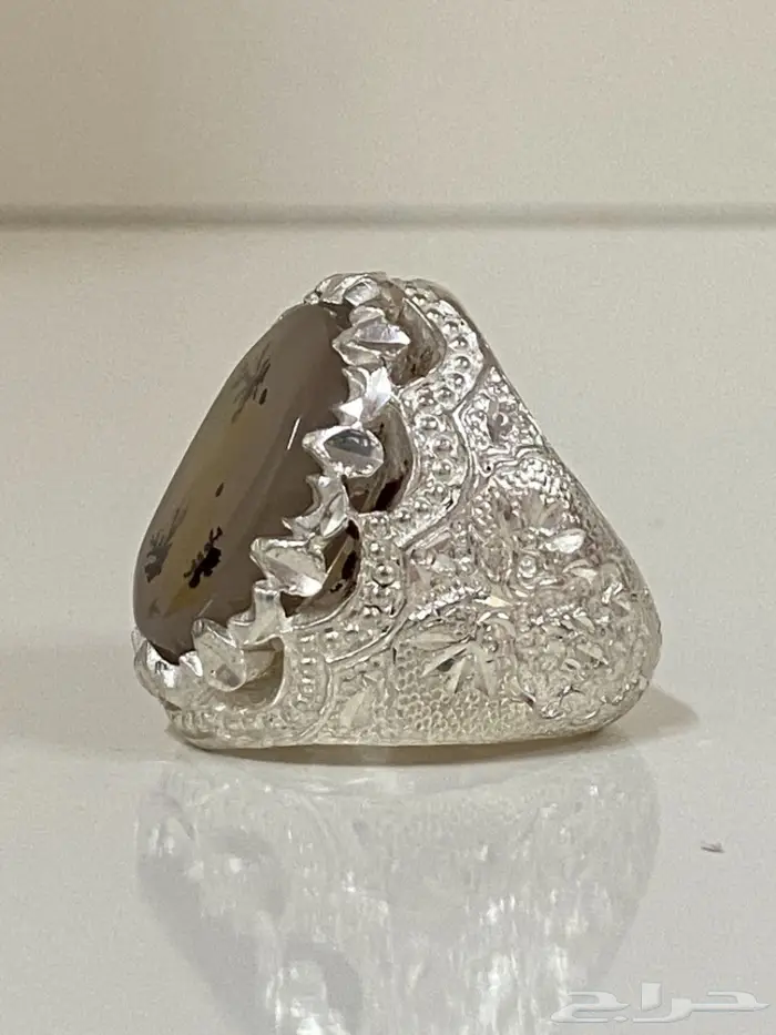 خاتم عقيق اليمن شجري طبيعي فضه برتاج 0