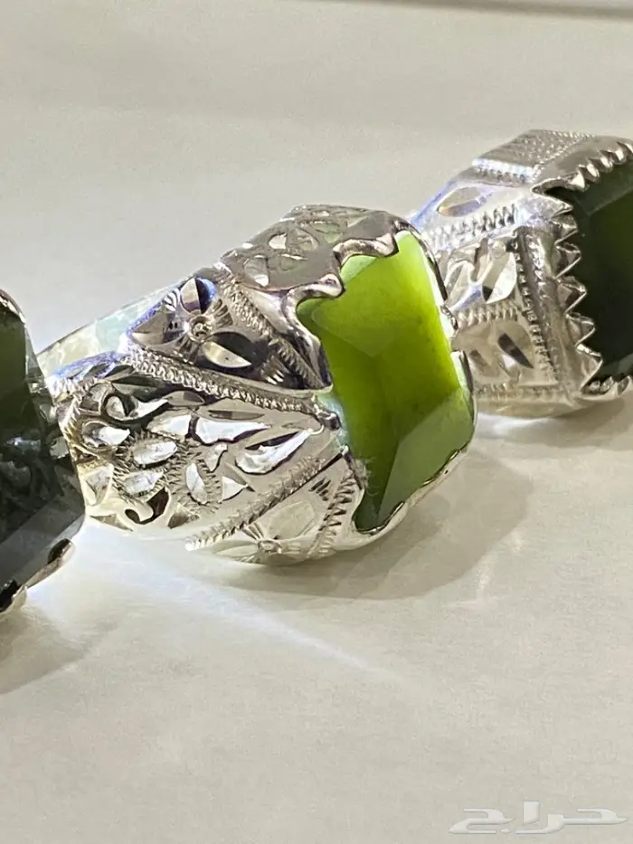 خاتم طبيعي عقيق يماني اخضر يشم طبيعي 5