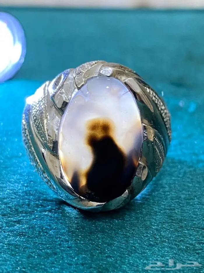 خاتم عقيق يماني طبيعيا مصور وجميل ونادر 7