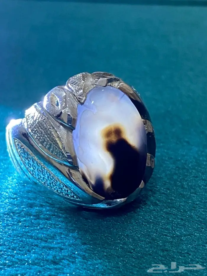 خاتم عقيق يماني طبيعيا مصور وجميل ونادر 8