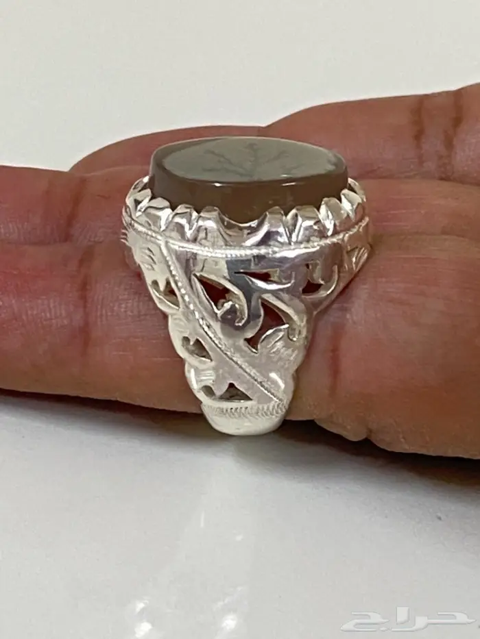 خاتم عقيق شجري يماني طبيعي واضح الرسم 5