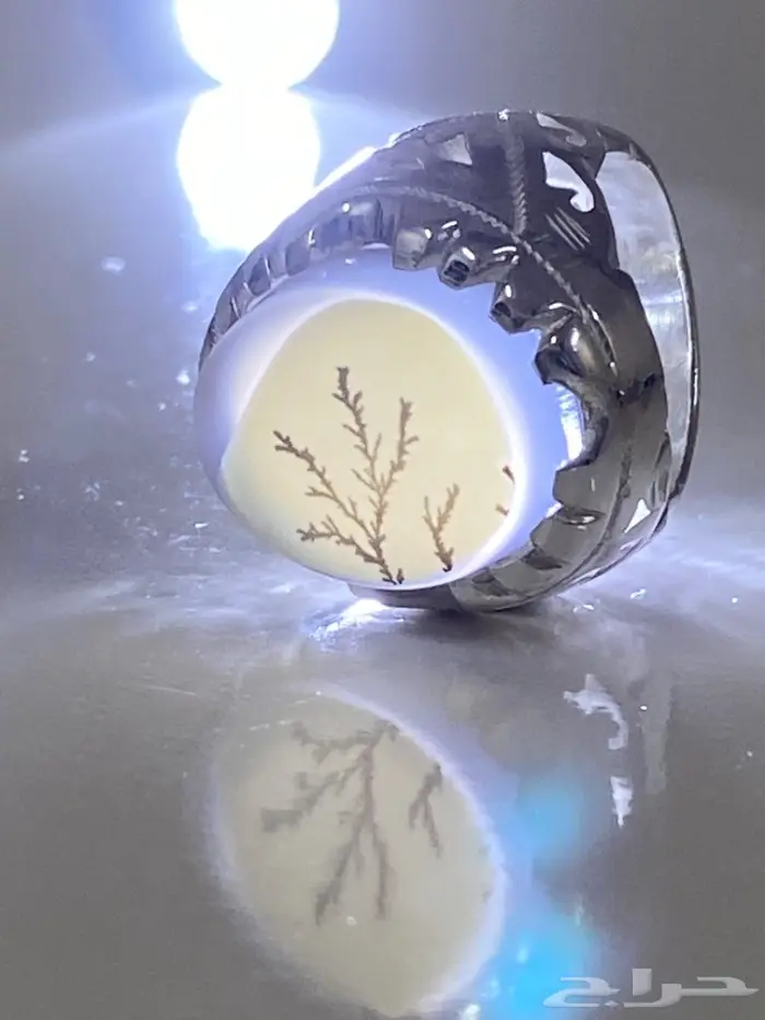 خاتم عقيق شجري يماني طبيعي واضح الرسم 4