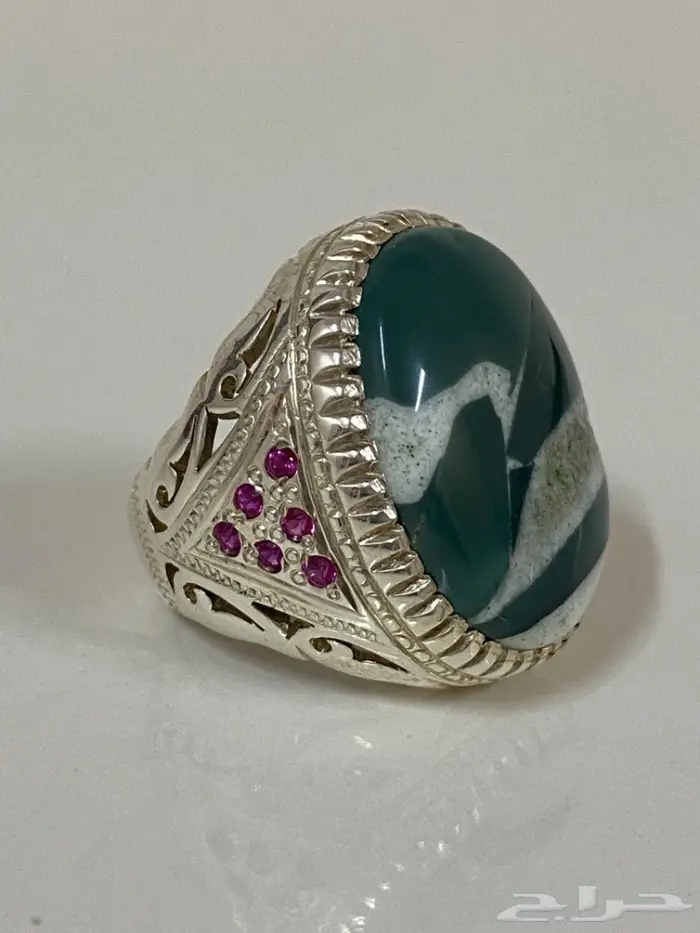 خاتم عقيق اليمن مخطط ومتكسر المنظر طبيعي 4