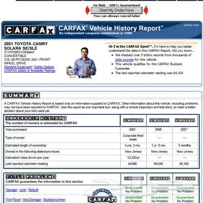تقرير الكارفكس ( CARFAX ) الرسمي لسيارات الامريكية والكندية 2
