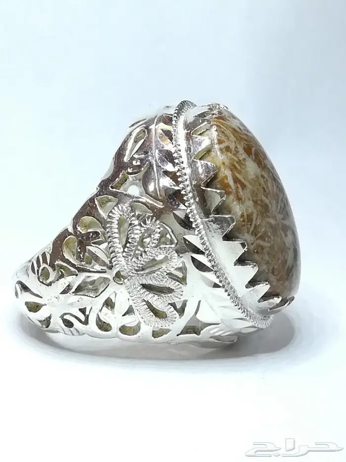 خاتم مرجان احفوري طبيعي راقي وجميل المنظر 1