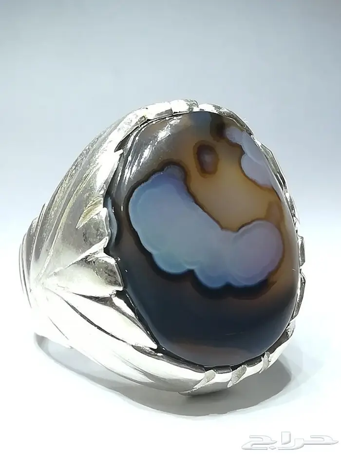 خاتم عقيق يماني طبيعي شفاف ومصور 5