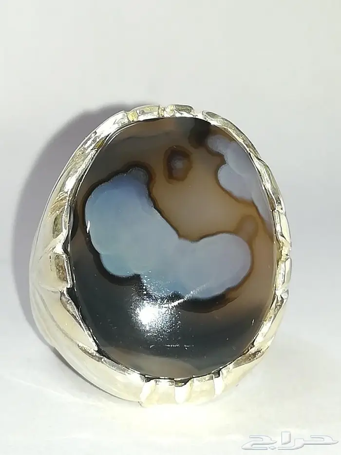 خاتم عقيق يماني طبيعي شفاف ومصور 9