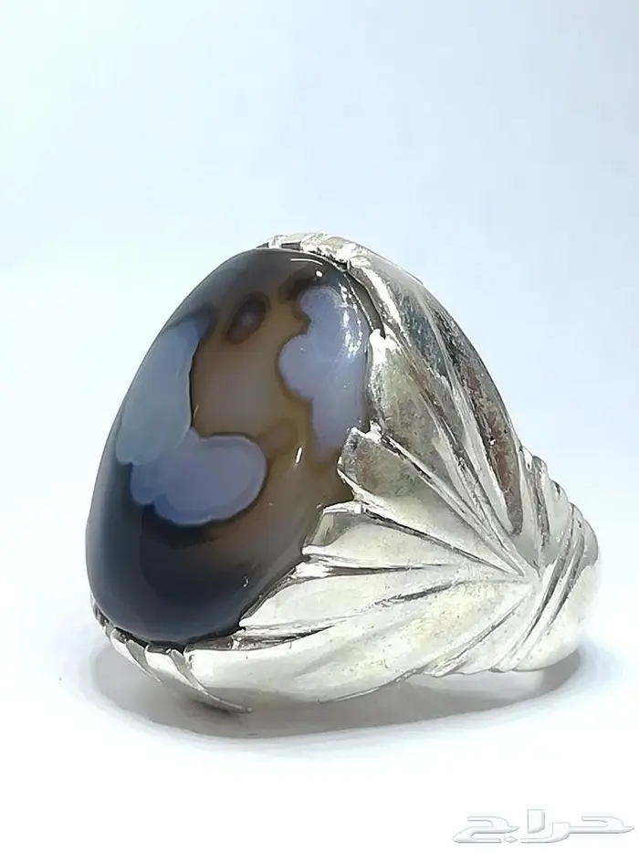 خاتم عقيق يماني طبيعي شفاف ومصور 2