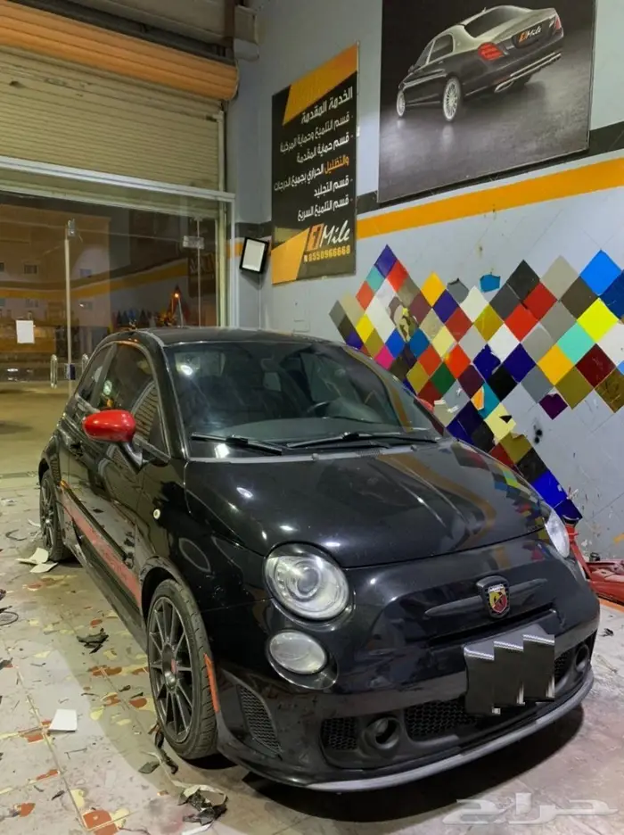 تجليد سقف ونياكل الفيات 500 بالاسود اللماع 6