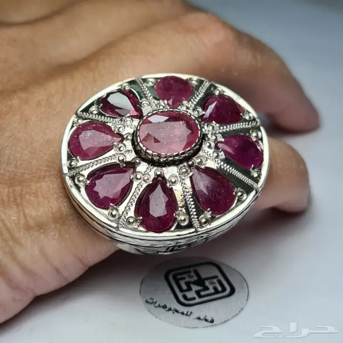 خاتم فضه فخم جوهرة من الياقوت الطبيعي 3