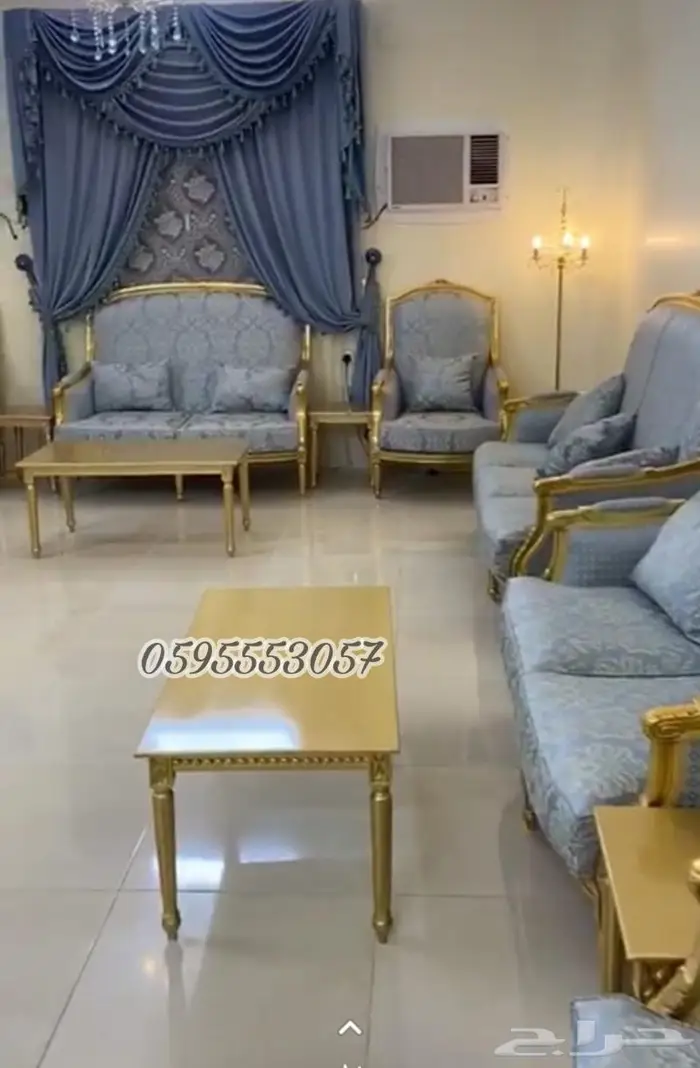 تفصيل كنب ملكي فاخر خشب زان مصري ورق ذهب 1