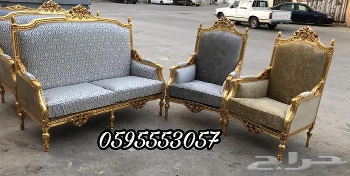 تفصيل كنب ملكي فاخر خشب زان مصري ورق ذهب 3