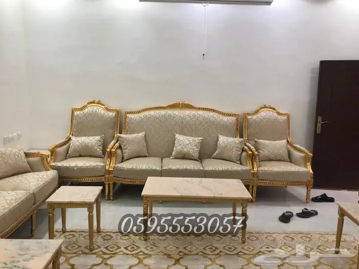 تفصيل كنب ملكي فاخر خشب زان مصري ورق ذهب 9
