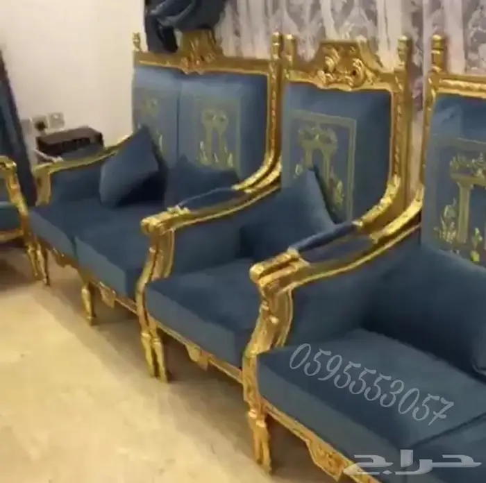 تفصيل كنب ملكي فاخر خشب زان مصري ورق ذهب 12