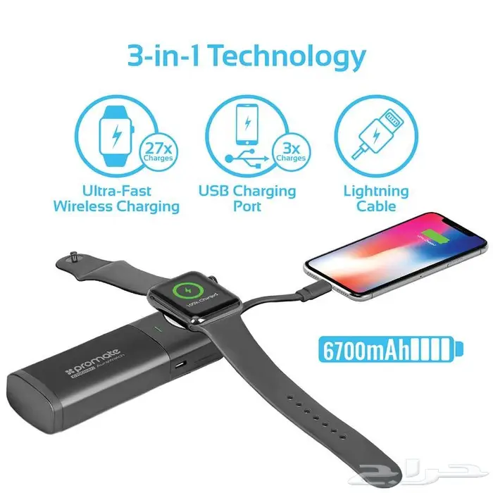 شاحن متنقل 3 في 1   AuraWatch 6700   بدون كيابل  بدون توقف 2