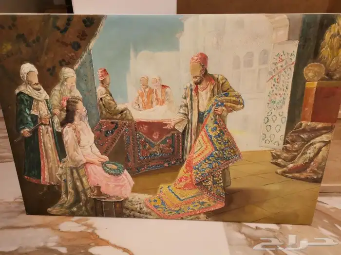 لوحة تاريخية بائع السجاد الإيراني (أنتيك) 0