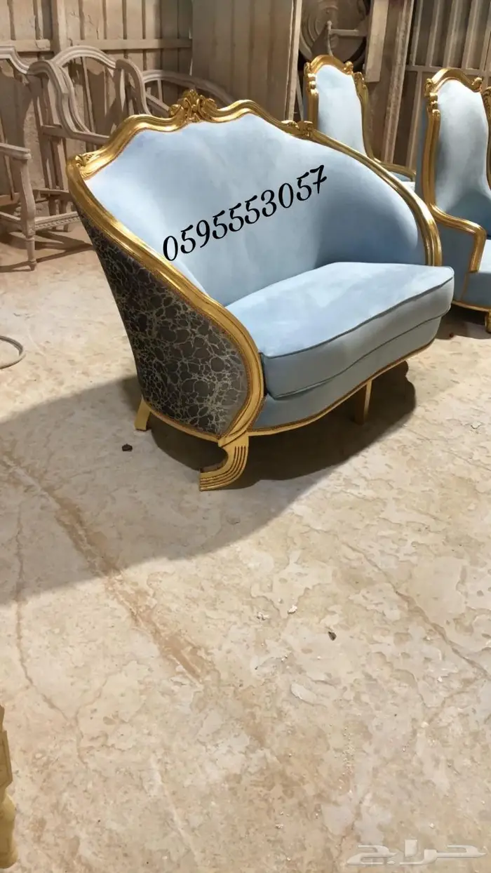 تفصيل كنب ملكي فاخر خشب زان مصري ورق ذهب 5