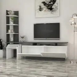  طاولةتلفزيون SHTV06 أبيض مع 3 طاولات خدمة 3