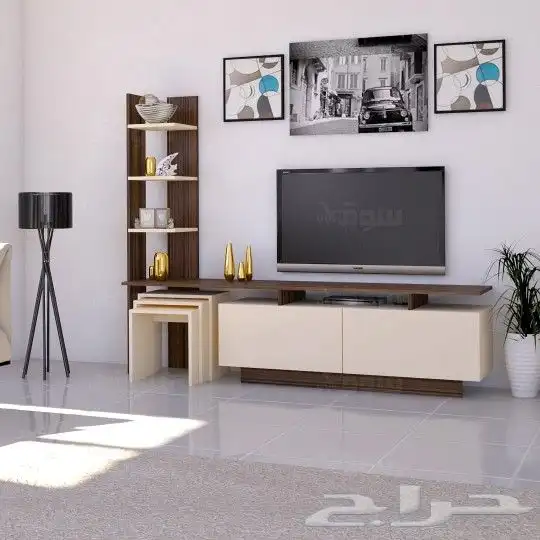  طاولةتلفزيون SHTV06 أبيض مع 3 طاولات خدمة 2