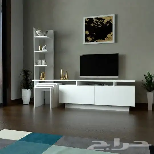  طاولةتلفزيون SHTV06 أبيض مع 3 طاولات خدمة 0